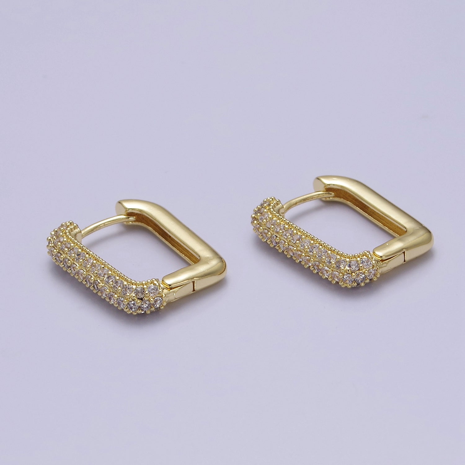 Dainty Gold Huggie Earrings, Rectangle CZ Hoop Earrings v-361 v-362 v-363 - DLUXCA