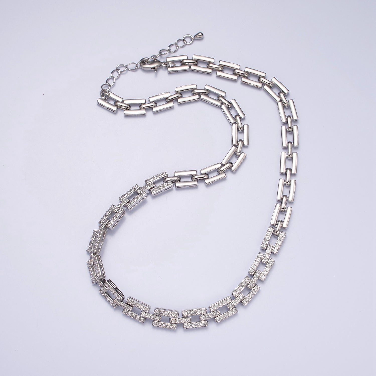 16 Inch Micro Pave CZ Cubic Zirconia Silver/Gold Unique Paper Clip Chain Necklace WA-1008 WA-1009 - DLUXCA