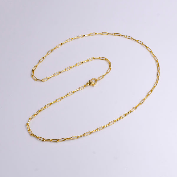 24K Gold Filled 2mm Paper Clip 17.75 Inch Layering Chain Necklace | WA1907 - DLUXCA