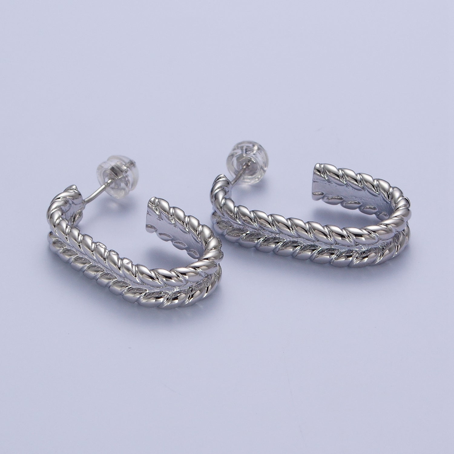Wide Braided Twist Wheat J Shaped Hoop Stud Earrings in Gold & Silver | X876 X877 - DLUXCA
