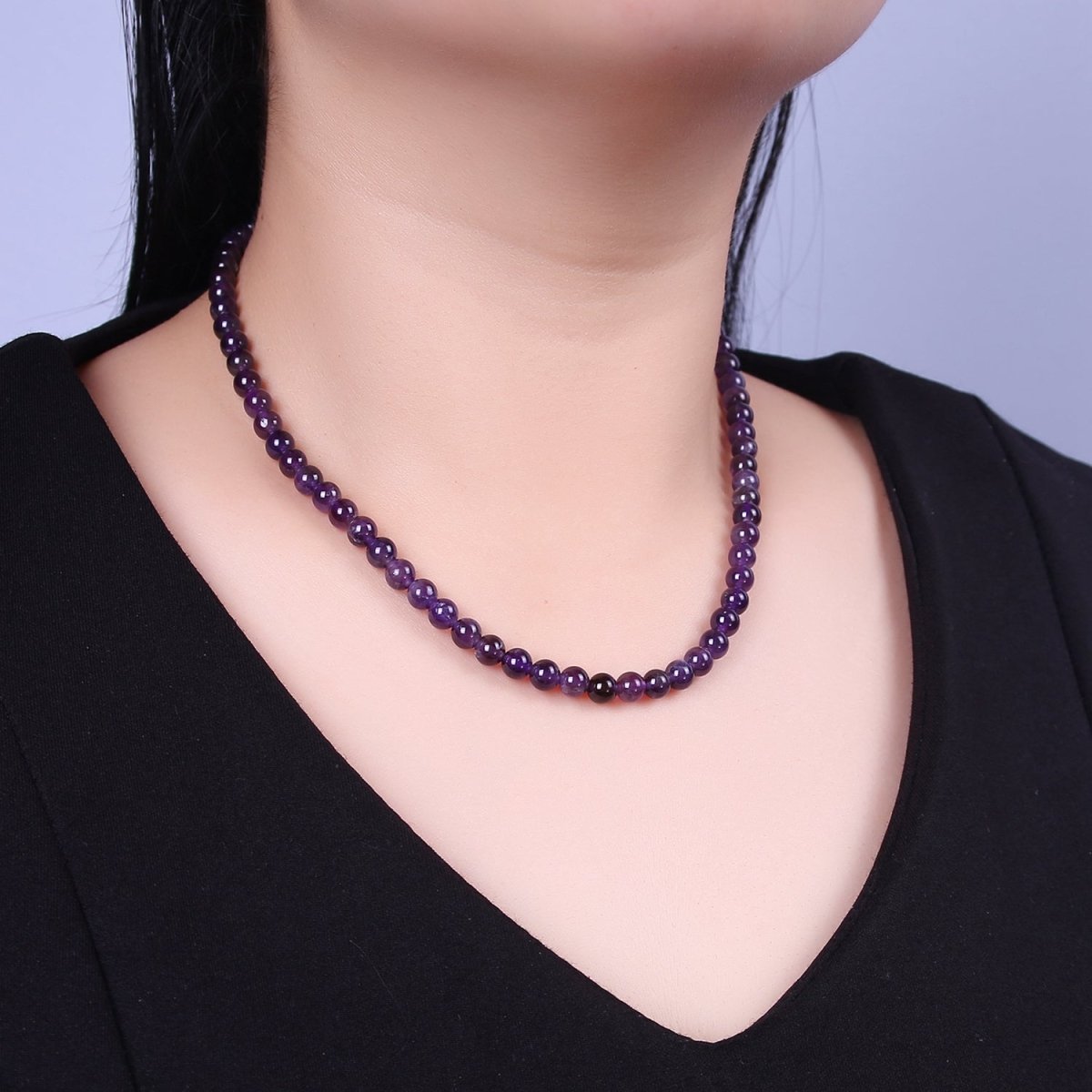 AAA++ Natural Amethyst Beaded Necklace, 6mm Purple Amethyst Smooth Round Bead Necklace 18k Gold Filled Gemstone Necklace Jewelry | WA-858 Clearance Pricing - DLUXCA