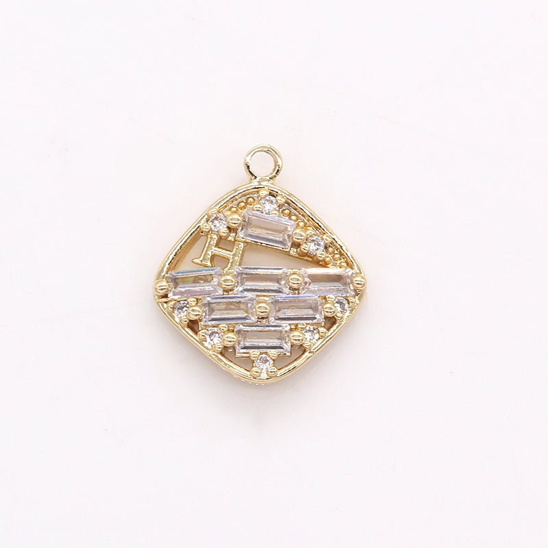 Abstract Arranged Crystal in Golden Square Frame CZ Crystal Geometric Square Shape Charm Pendant GP-394 - DLUXCA