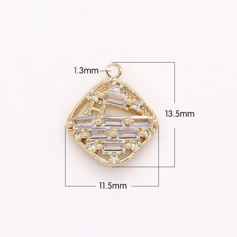 Abstract Arranged Crystal in Golden Square Frame CZ Crystal Geometric Square Shape Charm Pendant GP-394 - DLUXCA