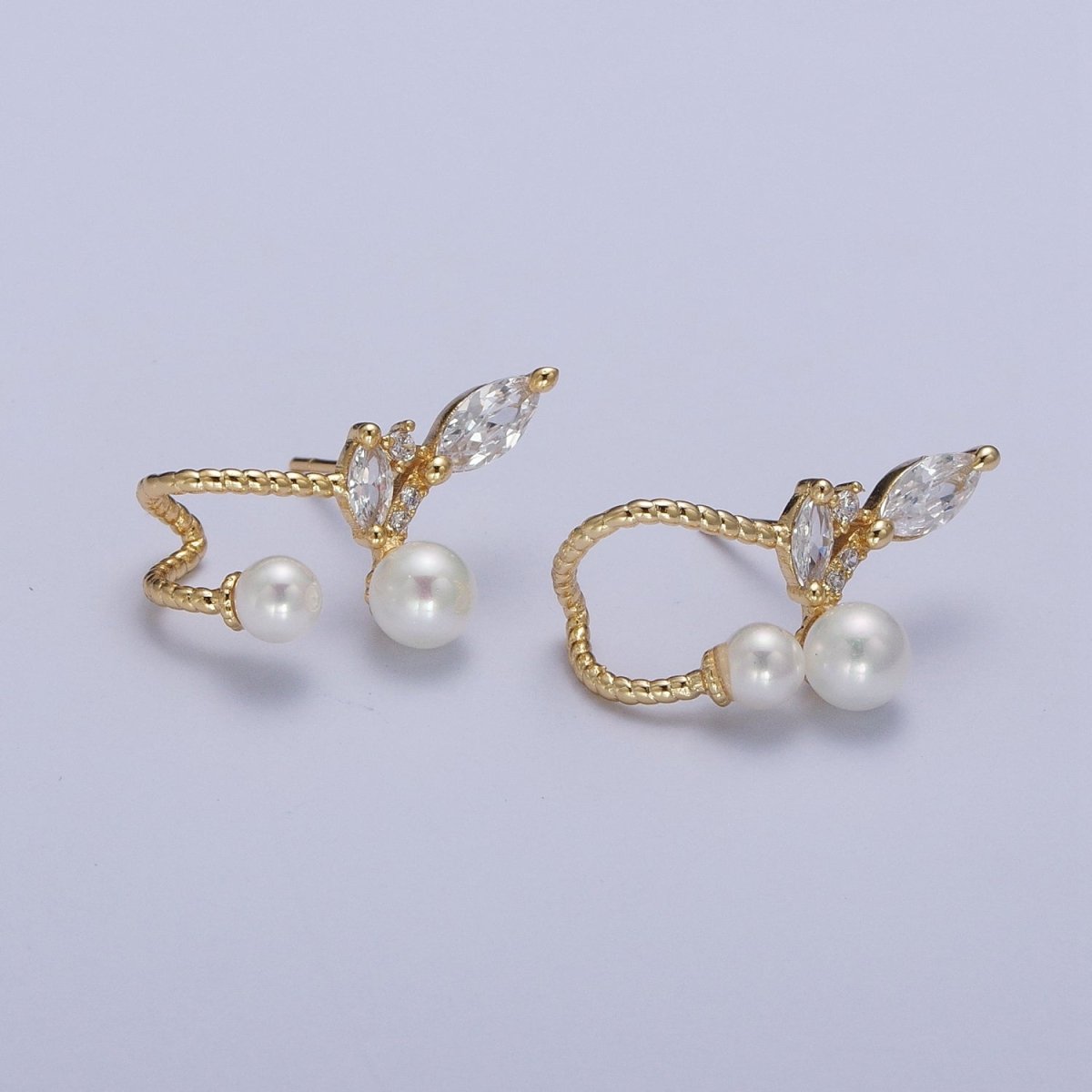 Abstract Marquise Stud Earring With Pearl for Fashion Jewelry P-251 - DLUXCA