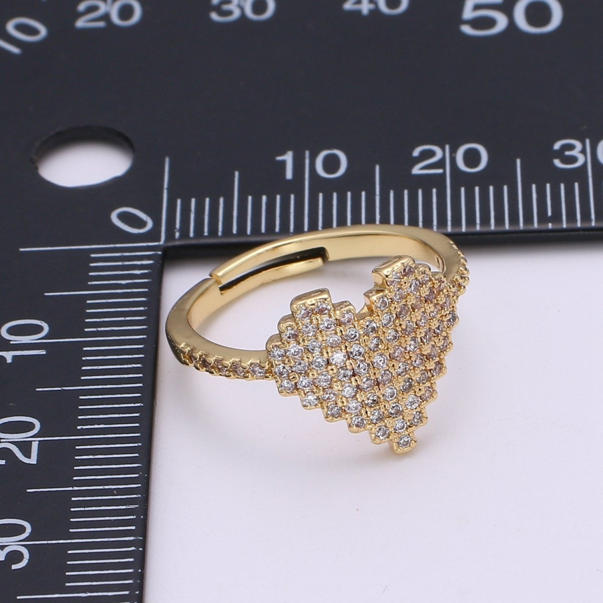 Adjustable 24k Gold Heart Ring, CZ Pave Adjustable Ring for stacking jewelry O-292 - DLUXCA