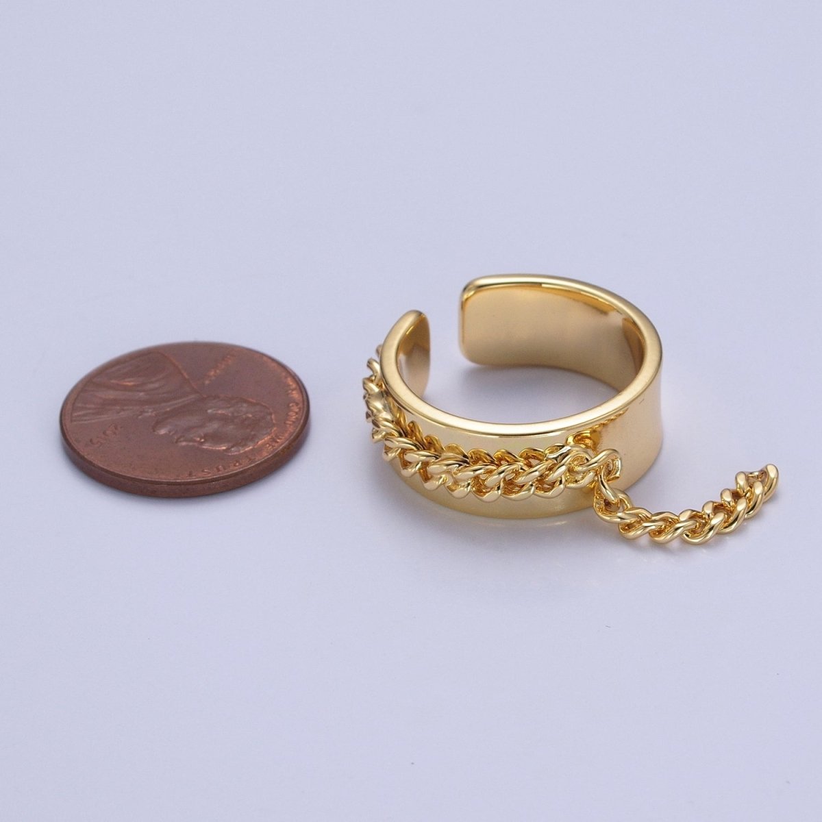 Adjustable Chain Ring - Gold Open Band Ring - Midi Stacking Ring - Punk Chain Ring O-2191 O-2192 - DLUXCA