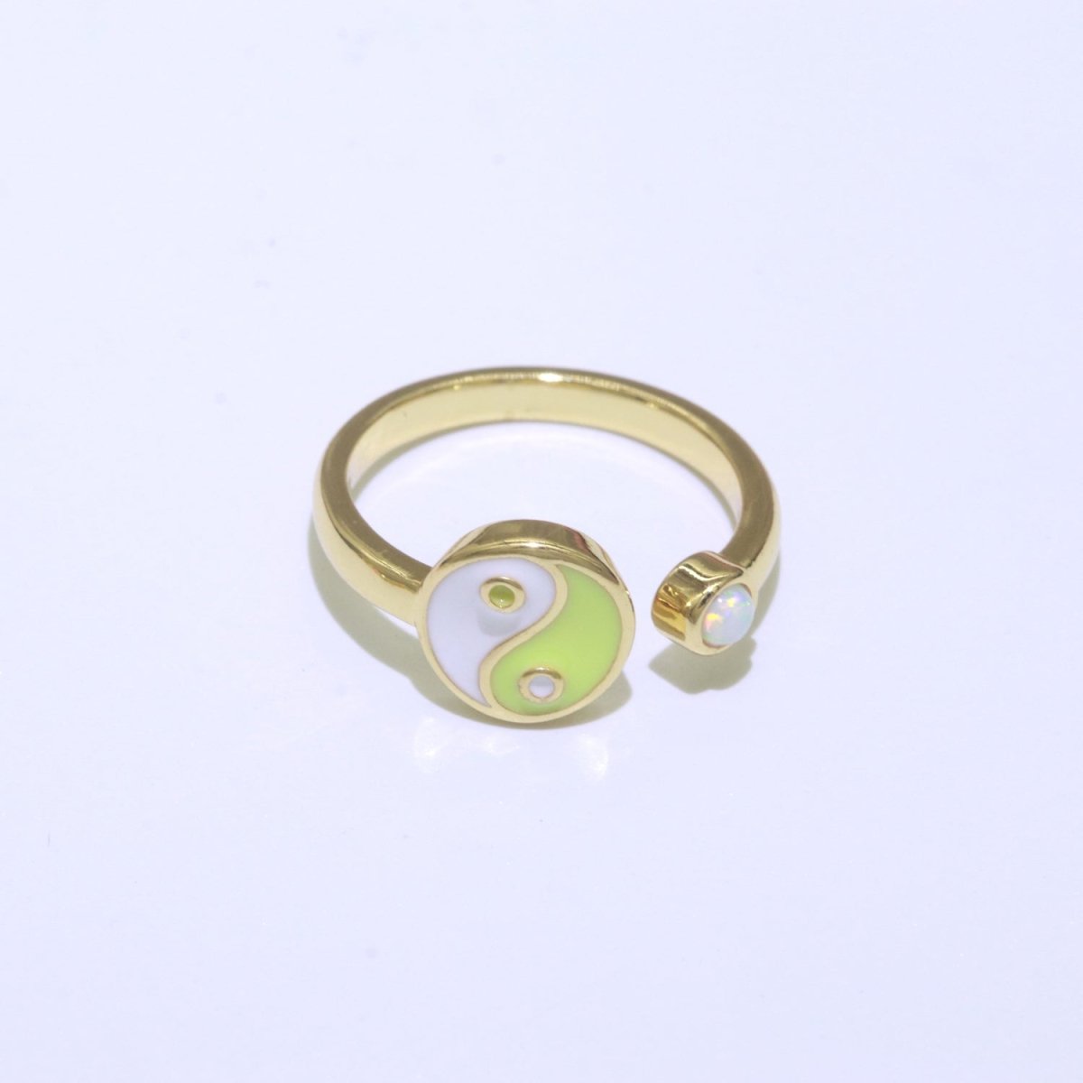 Adjustable Colorful Yin Yang Ring Dainty Gold Enamel Y2K Ring Neon Color Black White Blue Pink Purple Ring Open Adjustable S-076 ~ S-084 - DLUXCA