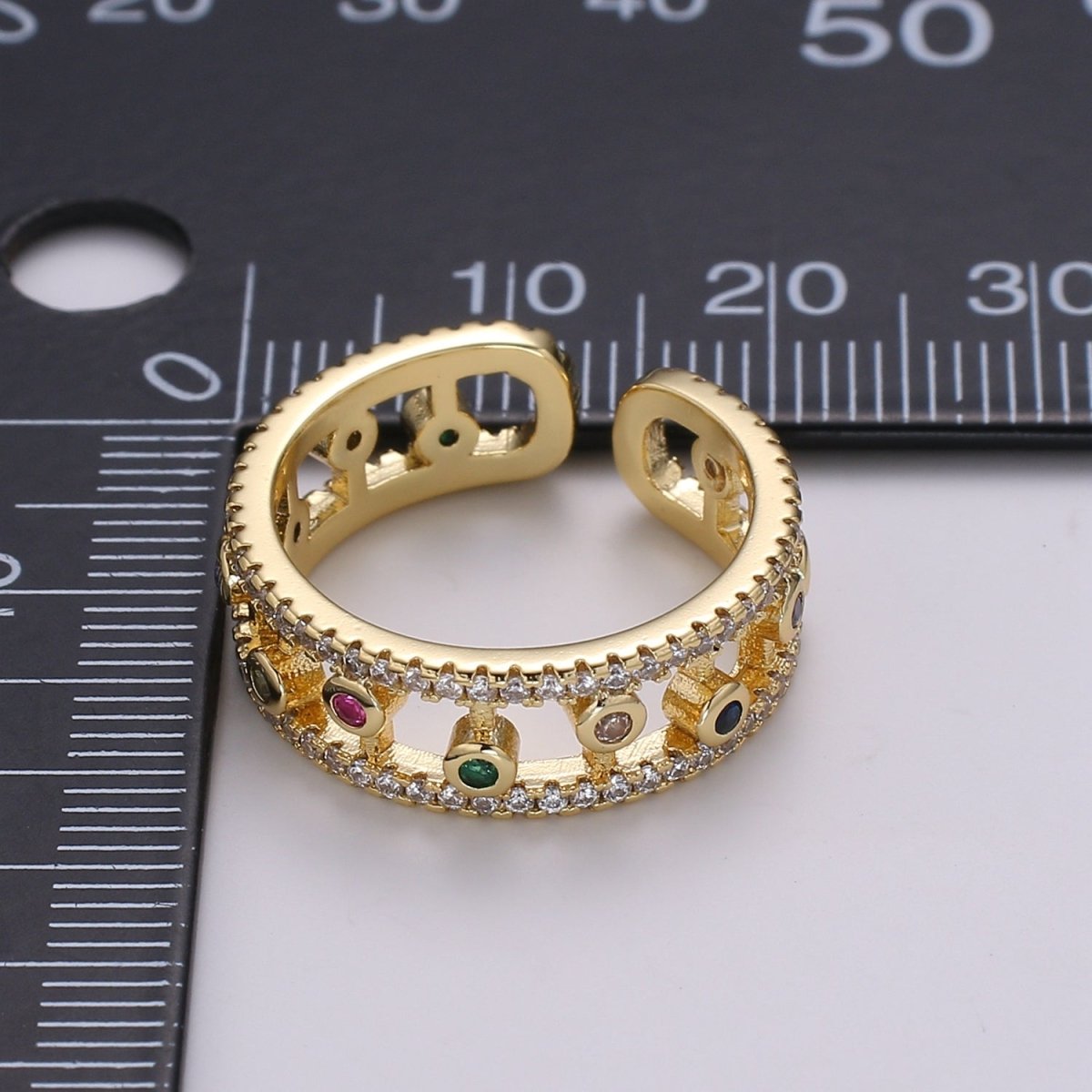 Adjustable double band ring, statement ring, dainty gold ring, gold Cubic Colorful ring for stackable jewelry US Size 6 R501 - DLUXCA