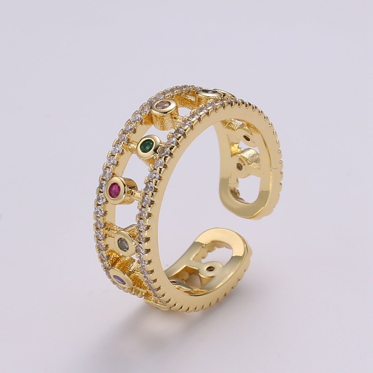 Adjustable double band ring, statement ring, dainty gold ring, gold Cubic Colorful ring for stackable jewelry US Size 6 R501 - DLUXCA