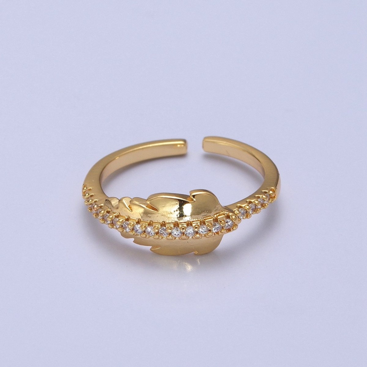 Adjustable Feather Ring, 14K Yellow Gold Filled, Dainty Ring Leaf Ring O-2134 - DLUXCA