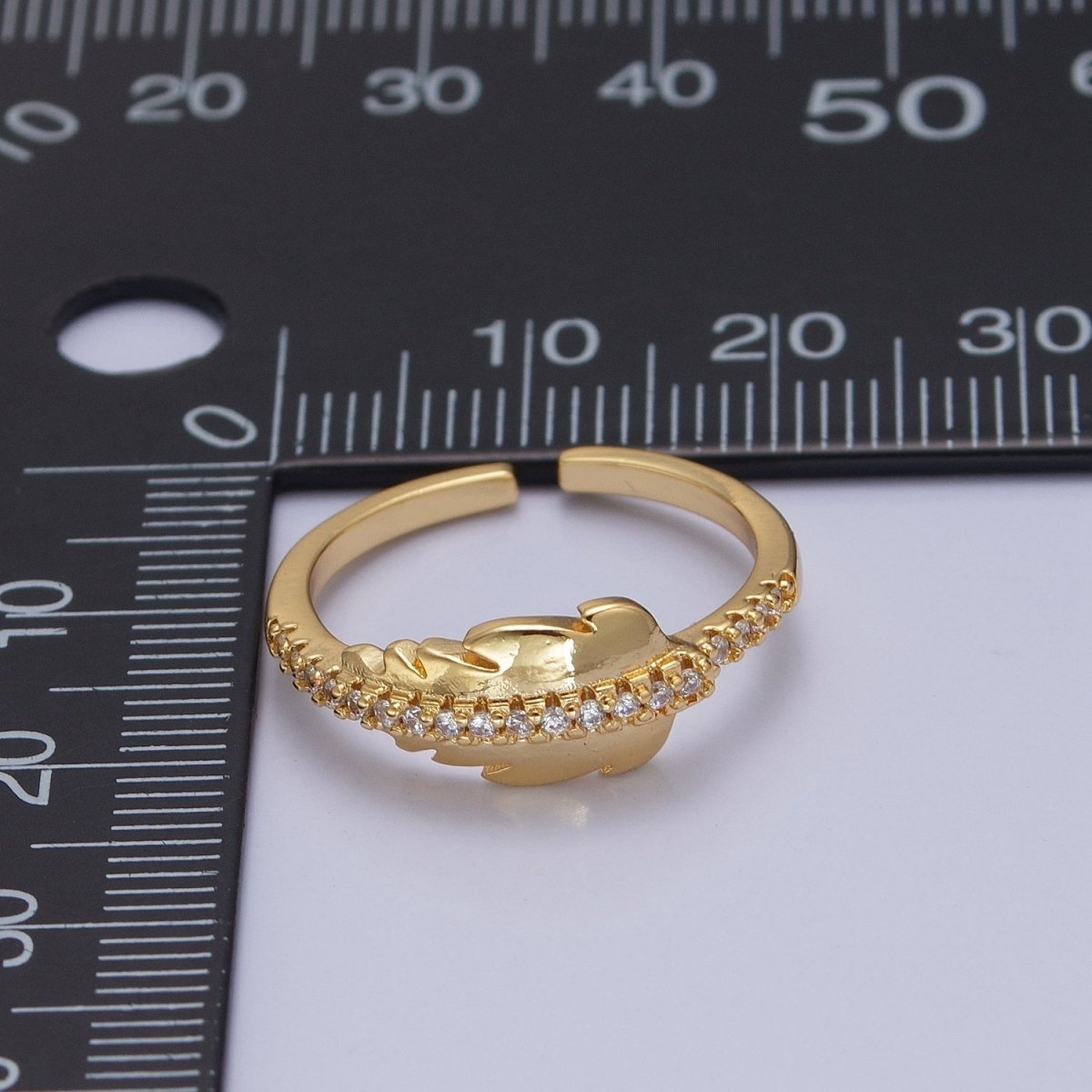 Adjustable Feather Ring, 14K Yellow Gold Filled, Dainty Ring Leaf Ring O-2134 - DLUXCA