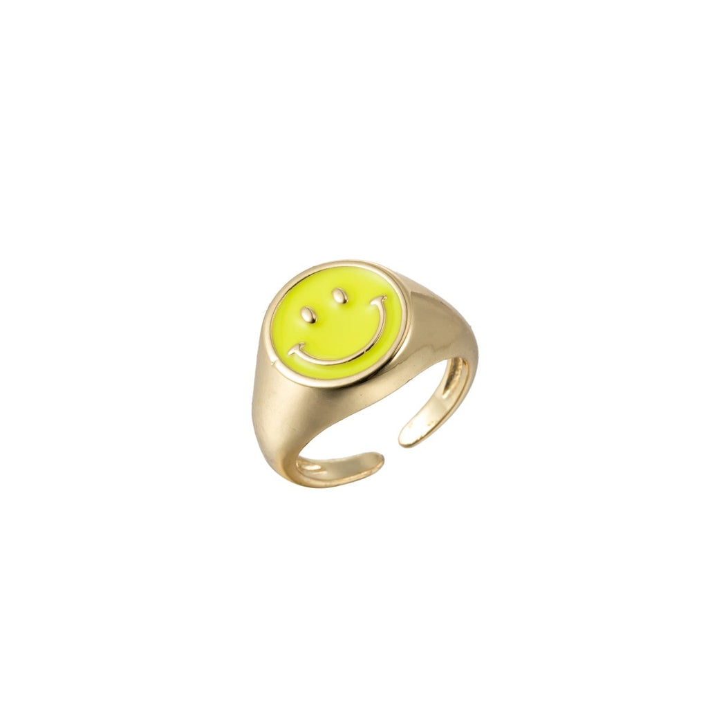 【数量限定】 Face Smiley Gold Adjustable Ring, Face Happy Enamel Colorful その他