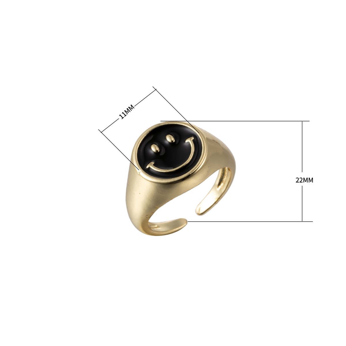 Adjustable Gold Smiley Face Ring, Colorful Enamel Happy Face