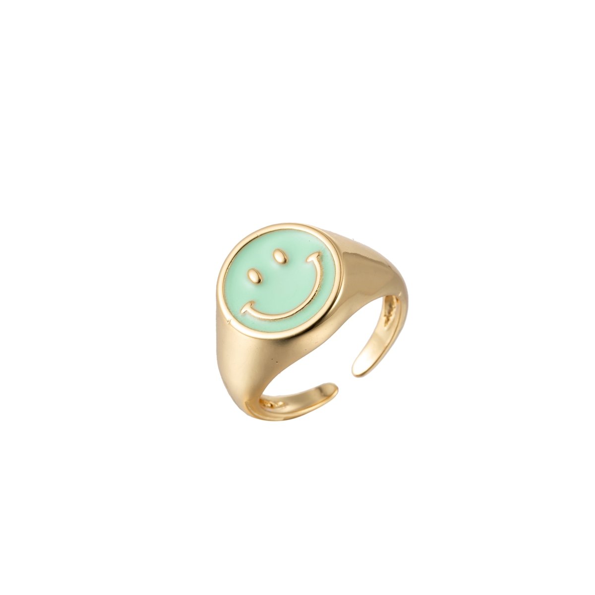 Adjustable Gold Smiley Face Ring, Colorful Enamel Happy Face
