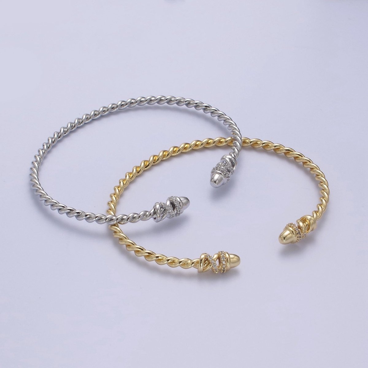 Adjustable Gold Twisted Rope Bracelet Dainty Silver Cuff Bangle, Braided Bracelet, Stacking Bracelet | WA-694 WA-695 Clearance Pricing - DLUXCA