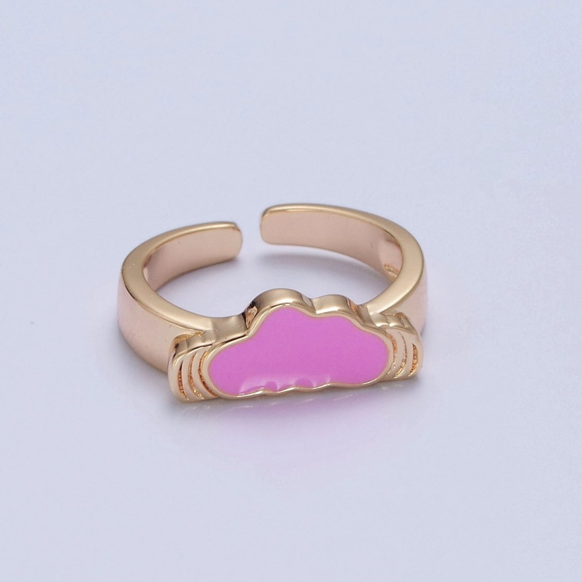 Adjustable kawaii ring with a White Cloud Ring Pink Enamel Ring Open O-2220 O-2221 - DLUXCA