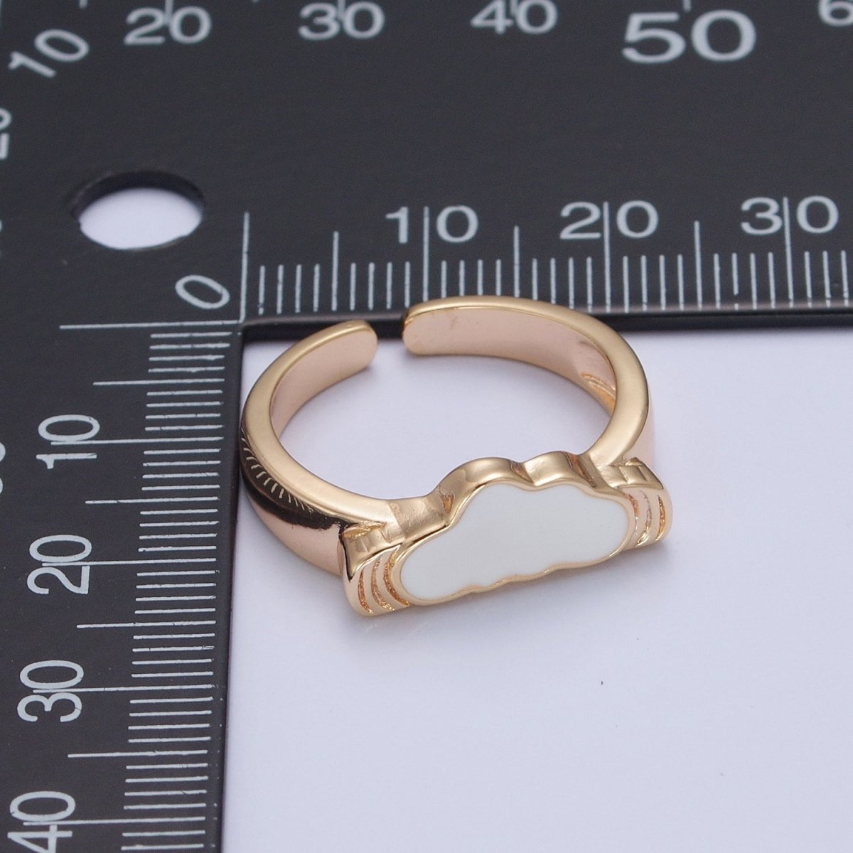 Adjustable kawaii ring with a White Cloud Ring Pink Enamel Ring Open O-2220 O-2221 - DLUXCA