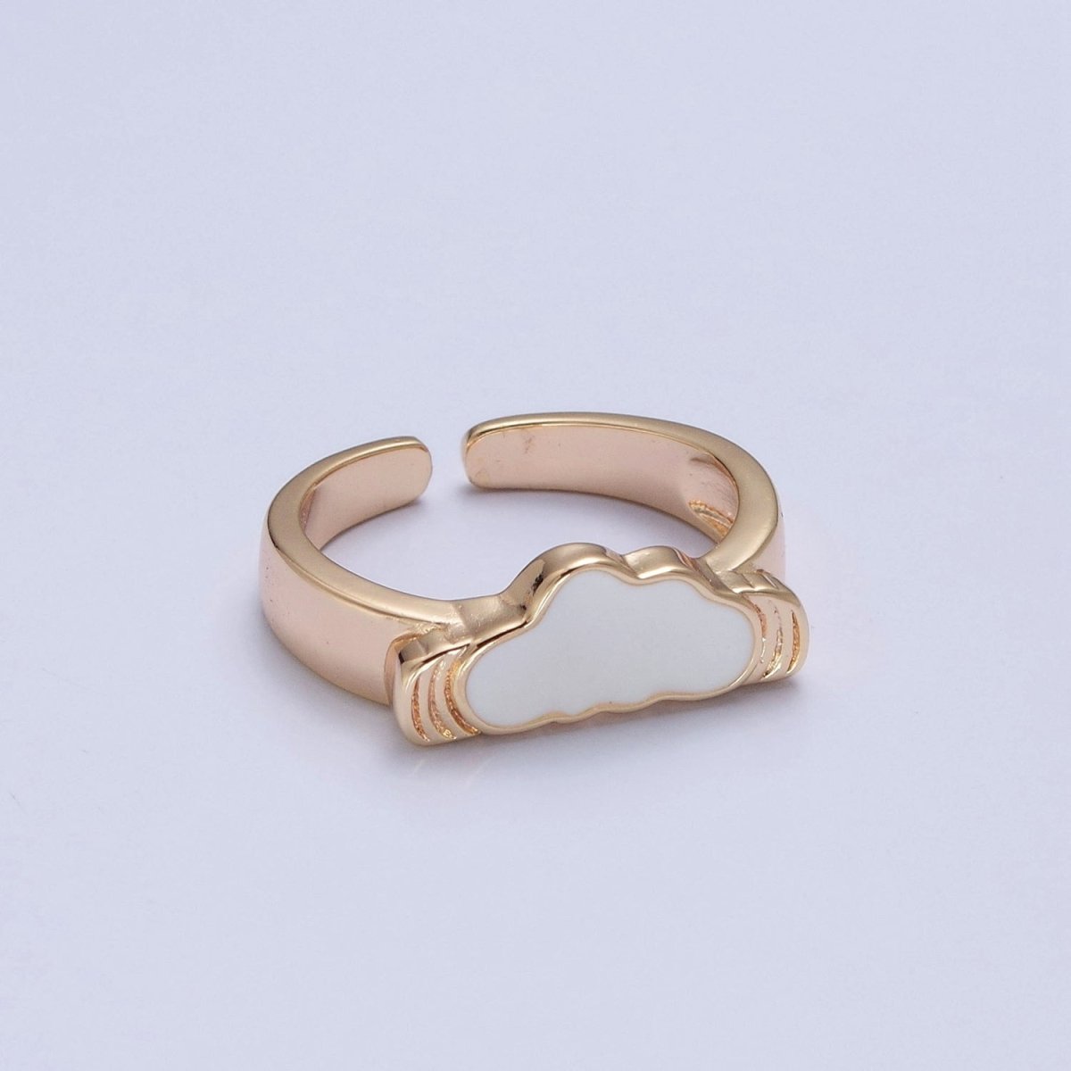 Adjustable kawaii ring with a White Cloud Ring Pink Enamel Ring Open O-2220 O-2221 - DLUXCA