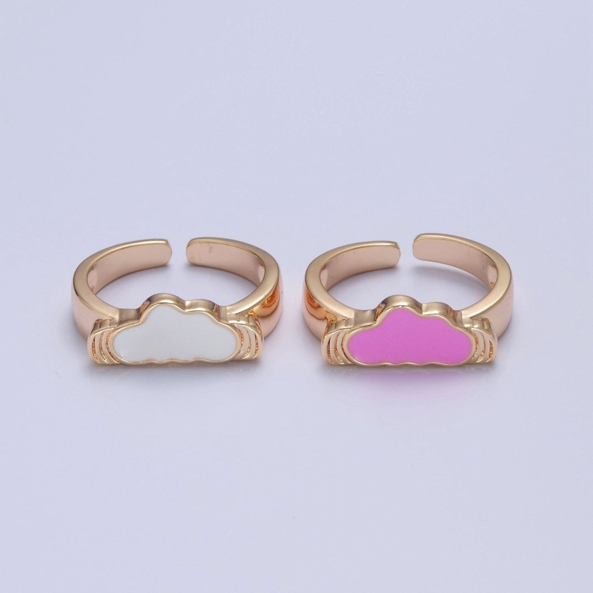 Adjustable kawaii ring with a White Cloud Ring Pink Enamel Ring Open O-2220 O-2221 - DLUXCA