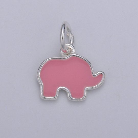 Adorable Sterling Silver Elephant Charm, Small Pendant, Dainty Baby Elephant, Enamel Pendant for Necklace Bracelet Earring Component - DLUXCA