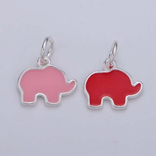 Adorable Sterling Silver Elephant Charm, Small Pendant, Dainty Baby Elephant, Enamel Pendant for Necklace Bracelet Earring Component - DLUXCA