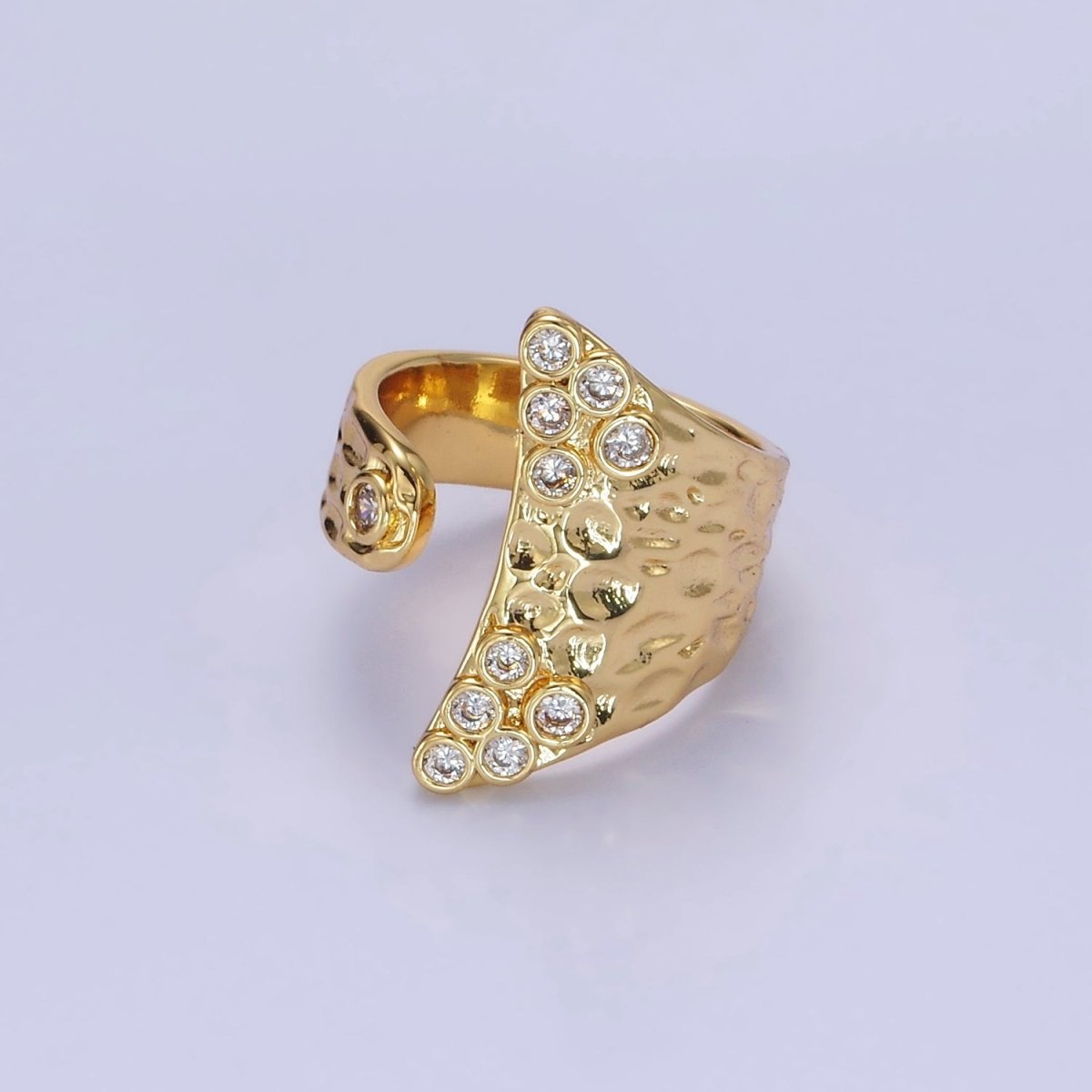 AimVogue 14K Gold Filled Round CZ Hammered Wrap Ring | O1320 - DLUXCA
