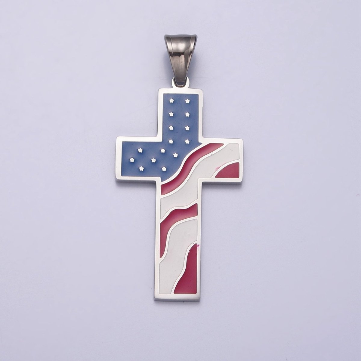 American Flag Cross Pendant Stainless Steel Pendant, Christian Cross 4th of July American Patriotic Cross I-353 - DLUXCA