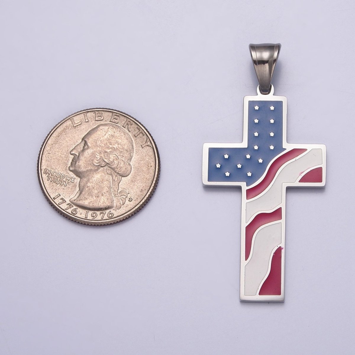 American Flag Cross Pendant Stainless Steel Pendant, Christian Cross 4th of July American Patriotic Cross I-353 - DLUXCA