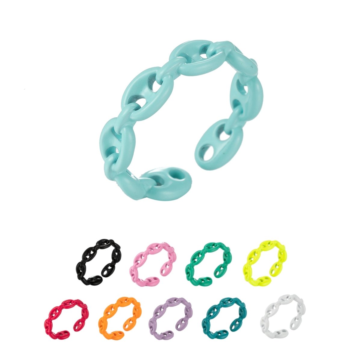 Anchor Ring Link Chain Ring Enamel Statement Jewelry Open Adjustable Ring Y2K Colorful Ring - DLUXCA