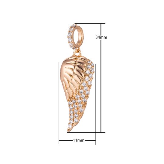 Angel Wing Charm, Micro Pave Charm, 18K Gold Filled Pendant Dainty CZ Wing Pendant Necklace Charm for Jewelry Making H-872 J-236 - DLUXCA