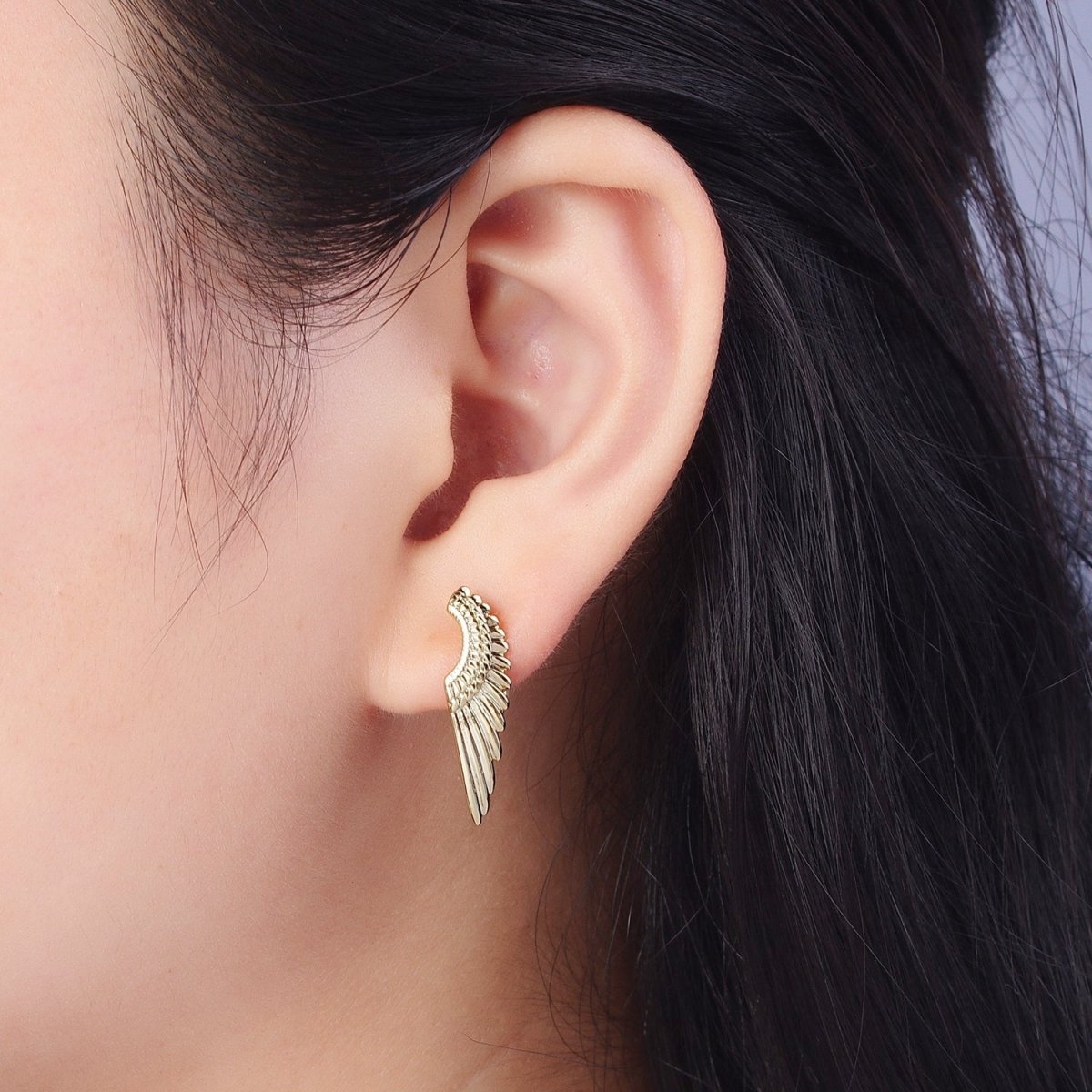Angel Wing Earrings, Gold Hoop Earrings With Wing, Tiny Hoop Earrings, Huggie Hoop Earrings, Minimalist Jewelry AE-1012 - DLUXCA