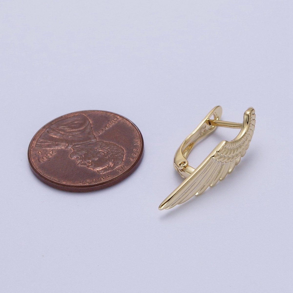 Angel Wing Earrings, Gold Hoop Earrings With Wing, Tiny Hoop Earrings, Huggie Hoop Earrings, Minimalist Jewelry AE-1012 - DLUXCA