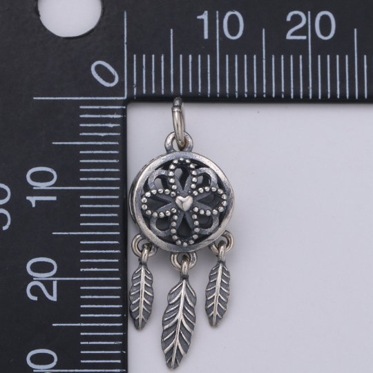 Antique 925 Sterling Silver Flower Dream Catcher Charm, Indian Charm Silver Dream Charm for Necklace Bracelet Earring, Dearm Catcher SL-188 - DLUXCA