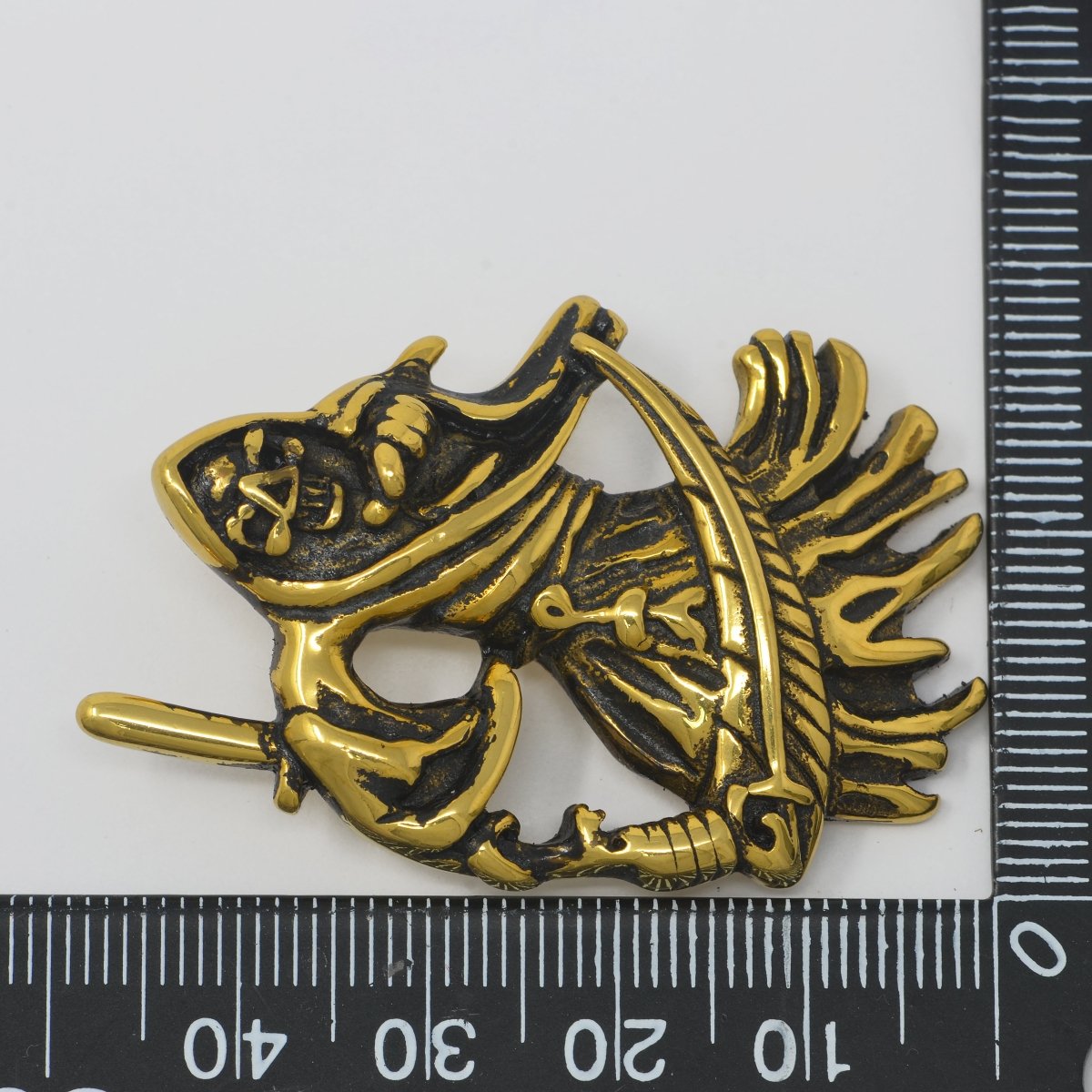 Antique Gold Grim Reaper Pendant Bold Angel of Death SANTA MUERTE Halloween Jewelry Necklace - DLUXCA