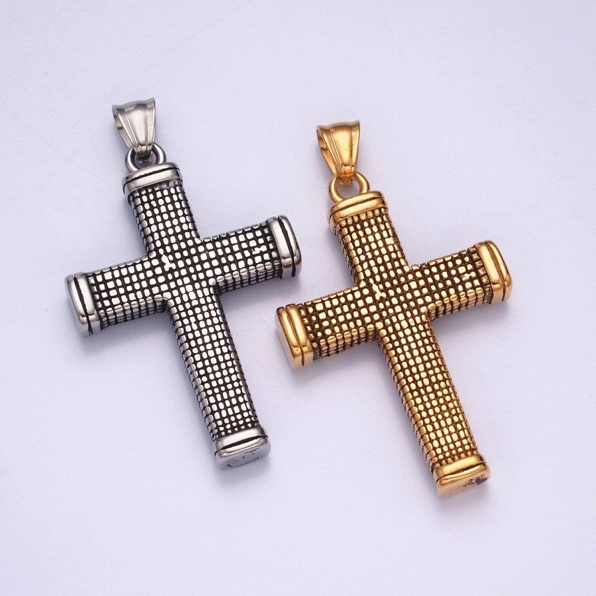 Antique Gold Men Cross Necklace Pendant Christian Jewelry - Rustic Silver Cross Pendant Stainless Steel X-631 X-632 - DLUXCA