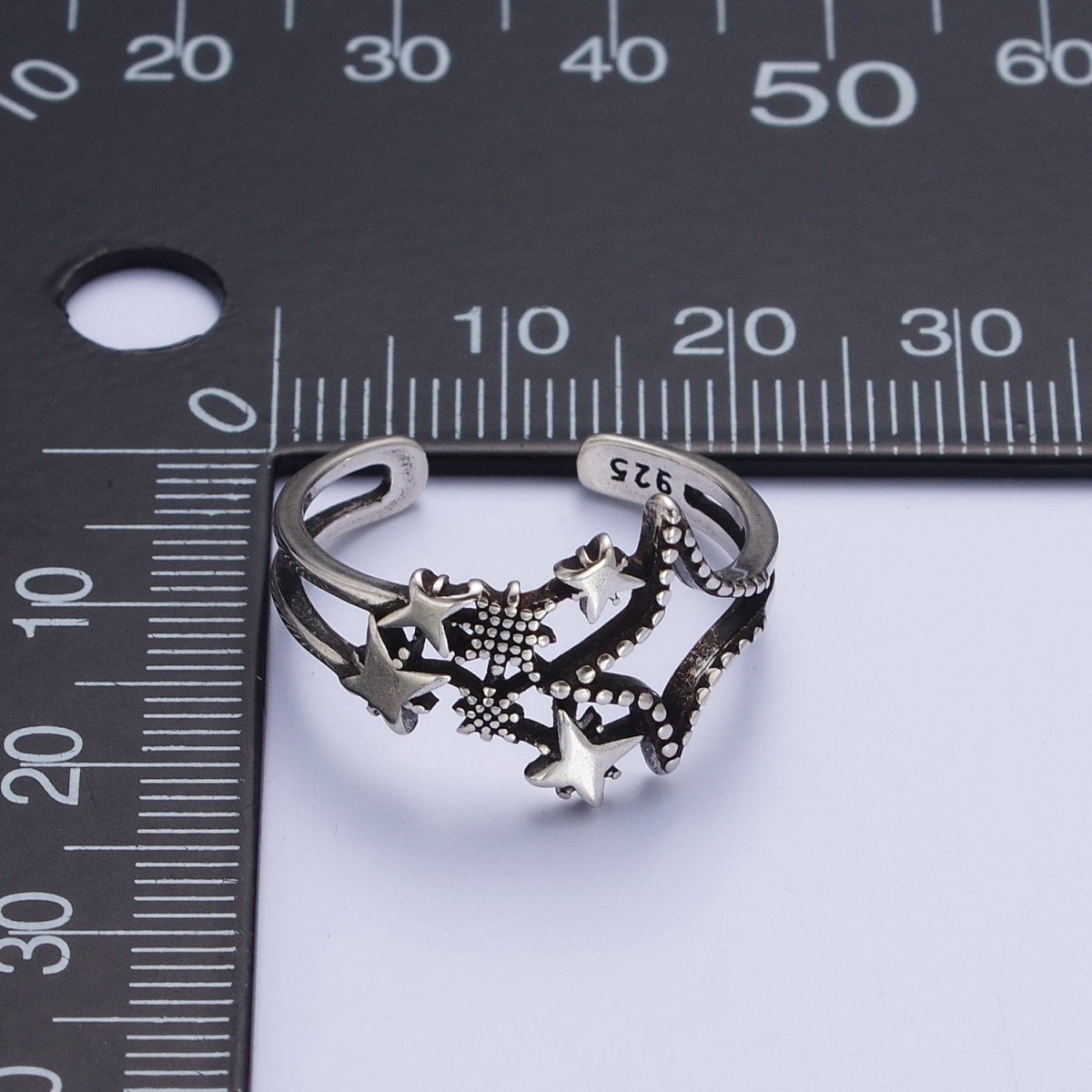 Antique Silver Celestial North Star Adjustable Double Band Silver Ring | X-594 - DLUXCA