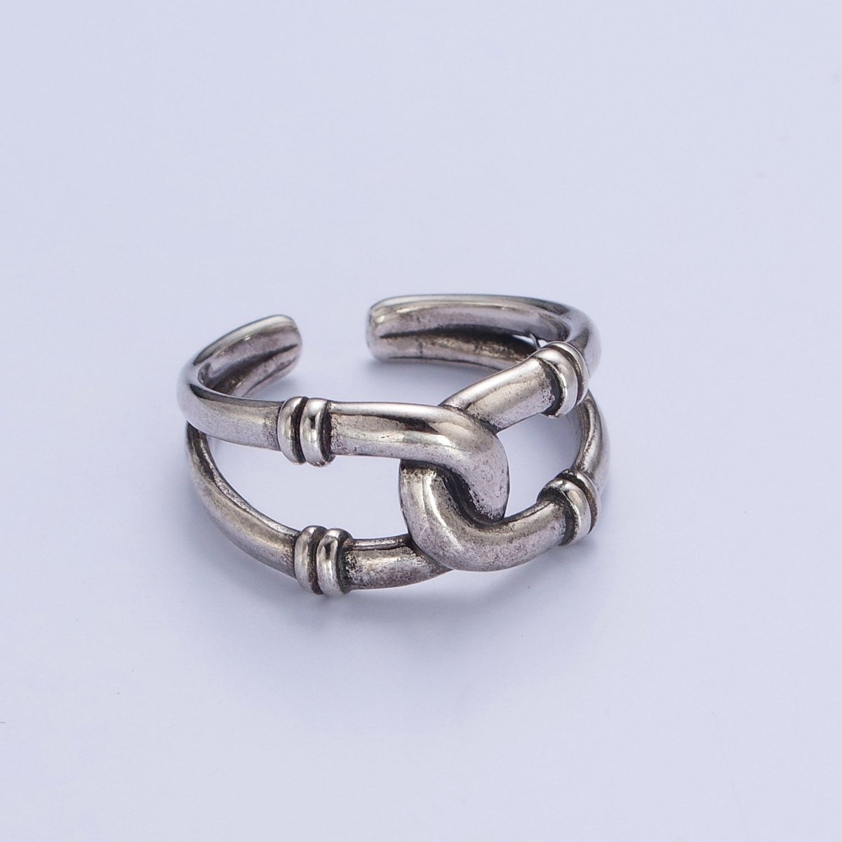 Antique Silver Connecting Tube Adjustable Silver Double Band Ring | X-555 - DLUXCA