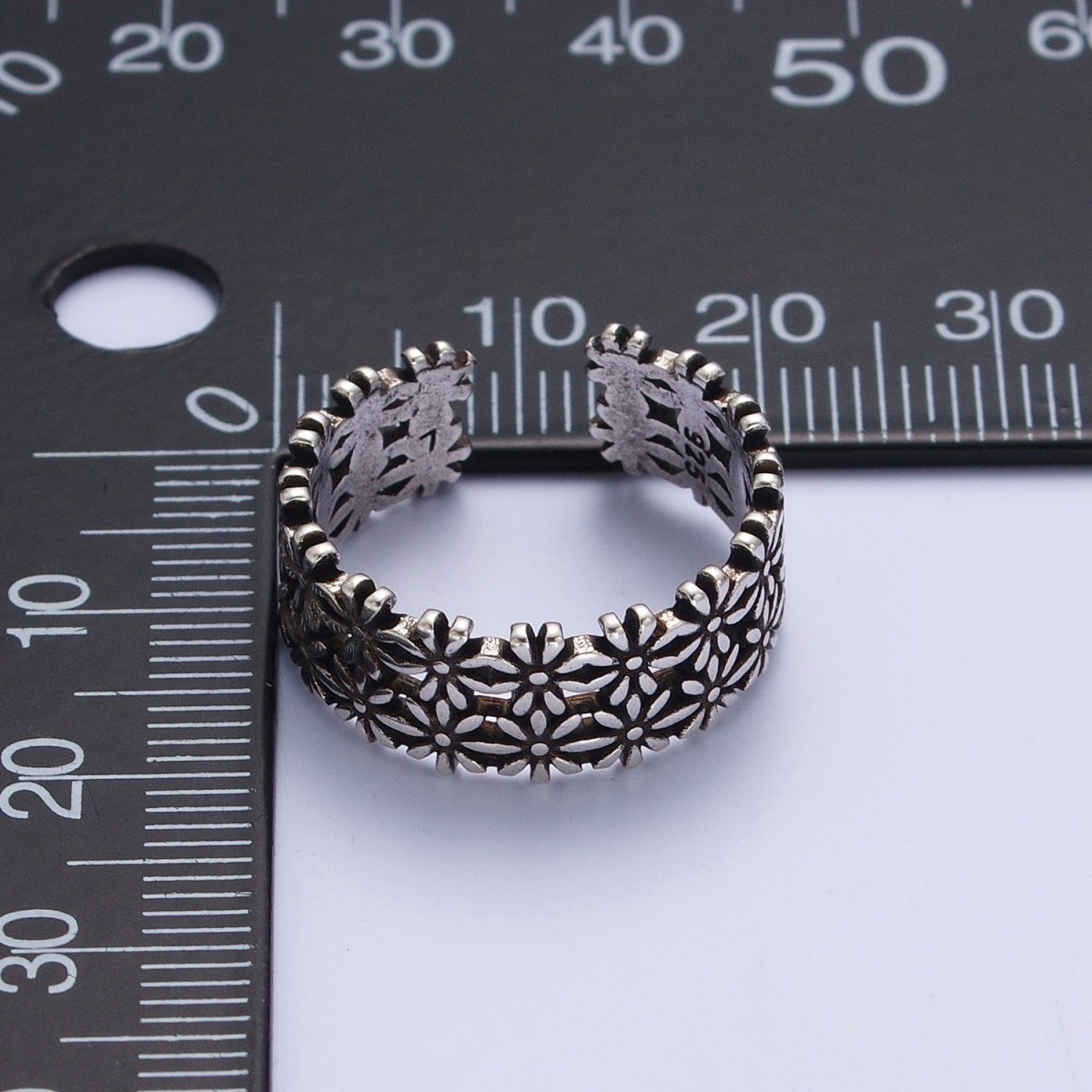 Antique Silver Double Nature Flower Adjustable Silver Ring | X-591 - DLUXCA