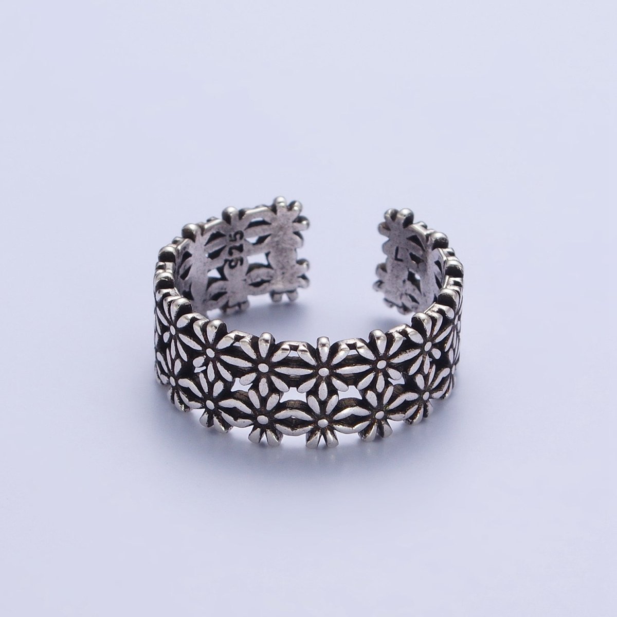 Antique Silver Double Nature Flower Adjustable Silver Ring | X-591 - DLUXCA