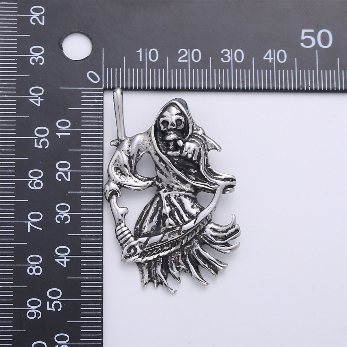 Antique Silver Grim Reaper Skull Pendant, Vintage grim Reaper Necklace Pendant in stainless Stee J-775 - DLUXCA