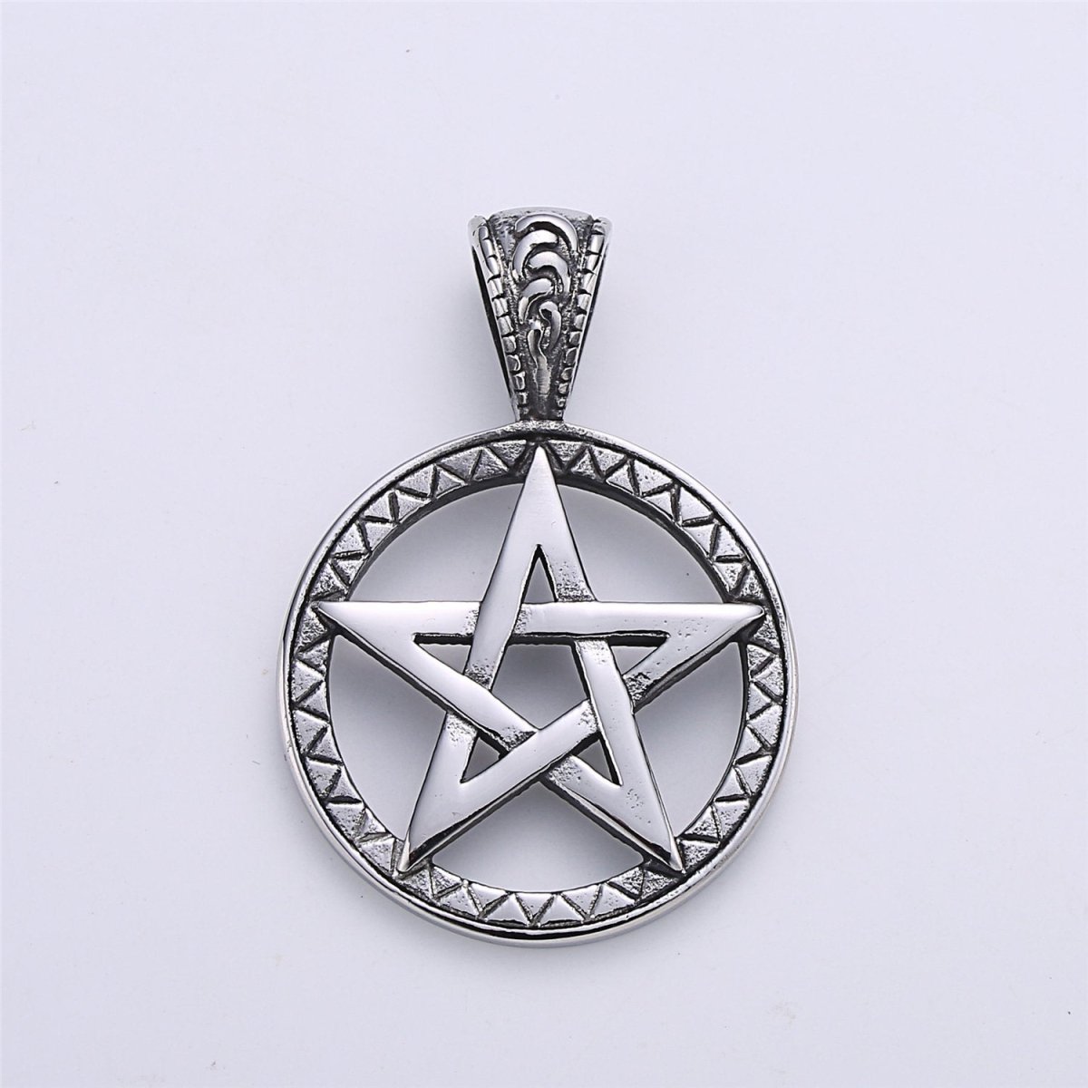 Antique Silver Star Pentacle - Wicca Jewelry Vintage Pendant - Medallion Pentagram Pendant Necklace Component J-702 - DLUXCA