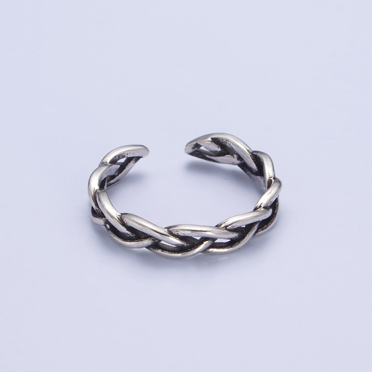 Antique Silver Twisted Braided Rope Chain Link Stackable Silver Ring | X-551 - DLUXCA