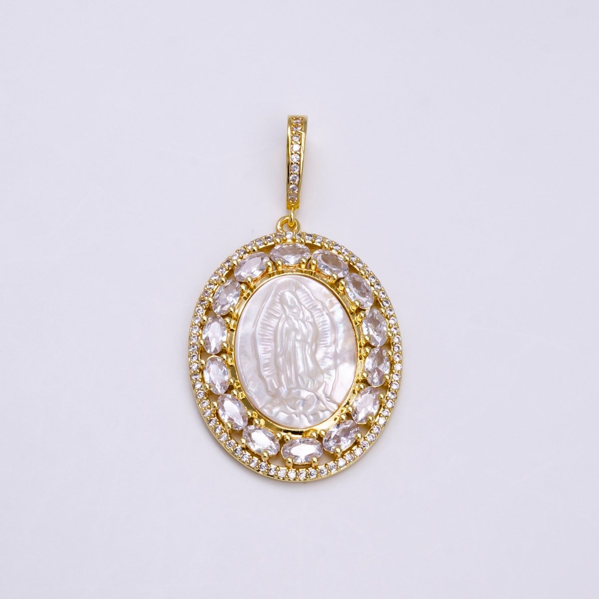 Antique Virgin Mary Lady Guadalupe Gold Pendant, Pearl Mary Pendant Religious Jewelry Making AA-745 - DLUXCA
