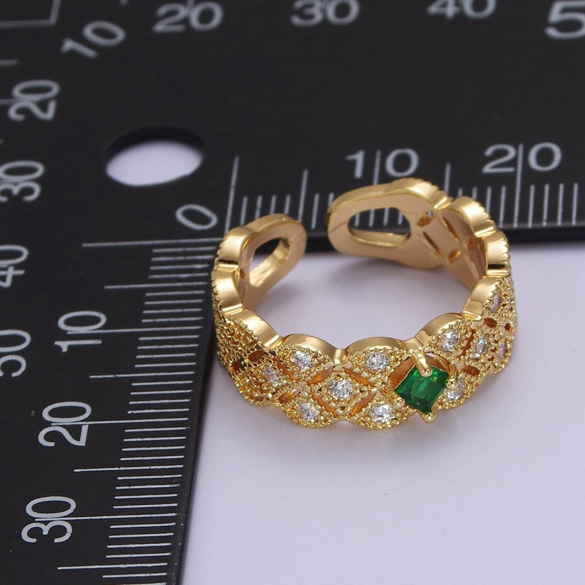 Art Deco Green Emerald Cz Stone Midi Gold Ring Band Gold Filled Round Open Adjustable Ring S-516 - DLUXCA