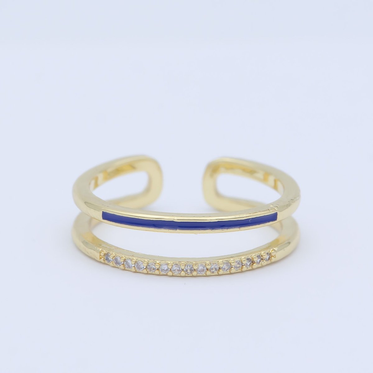 Assorted Color Golden Ring CZ Crystal on Double Layers Plain Gold Filled Micro Pave Ring Jewelry O-962 to O-971 - DLUXCA