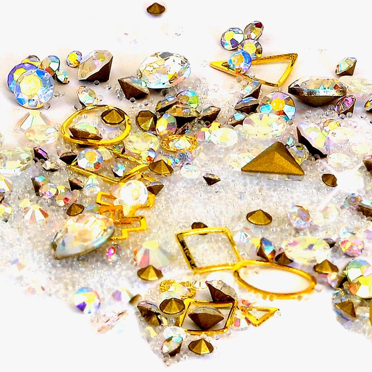 Assorted Crystal - AB Color Crystal Rhinestone, Pixie Dust 3D Clear Crystal and Gold Tone Charms-Nail Art Supplies Rhinestone, embellishment - DLUXCA