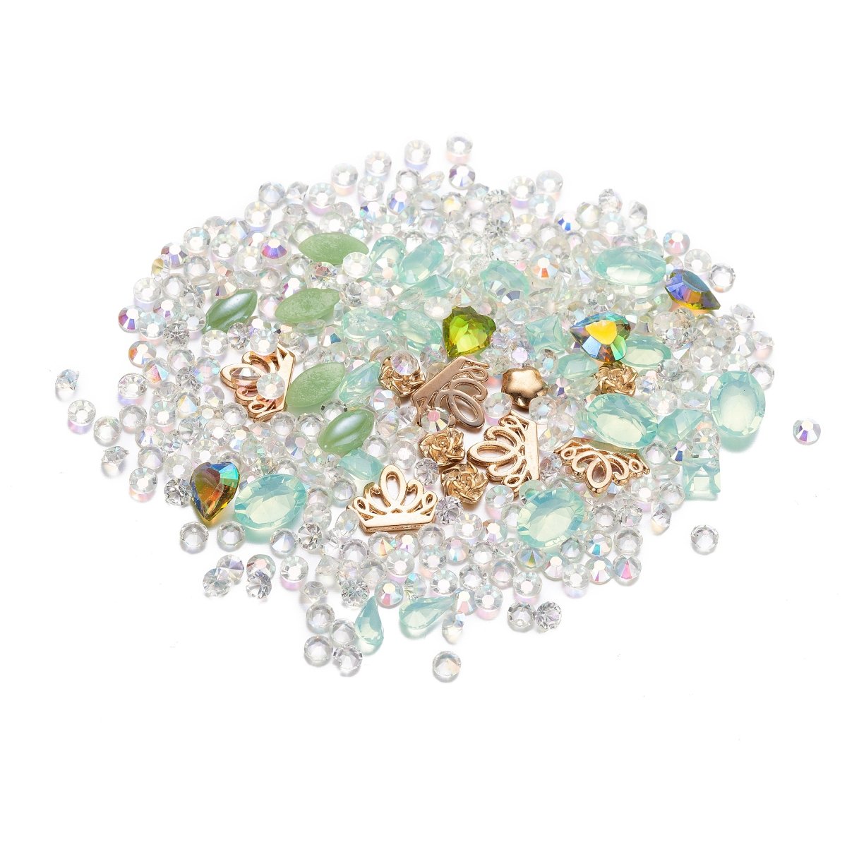 Assorted Crystal - Crystal AB, Yellow / Teal / Peach Crystal, Clear Crystal, Gold Decor - Mixed Styles, Size Nail Rhinestones, embellishment - DLUXCA