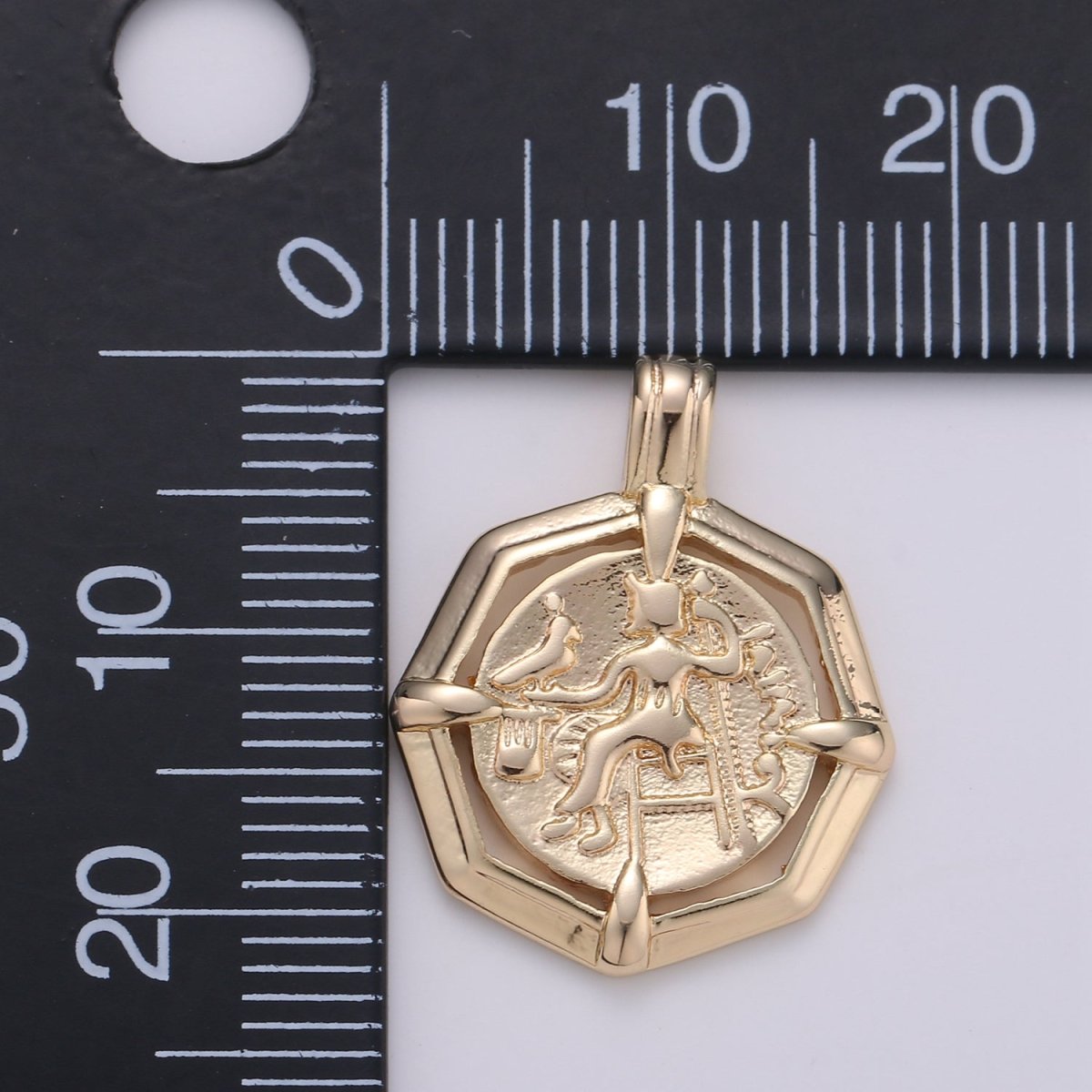 Athena Goddess Wisdom Rustic Coin Gold Filled Hexagon Pendants I-865 - DLUXCA