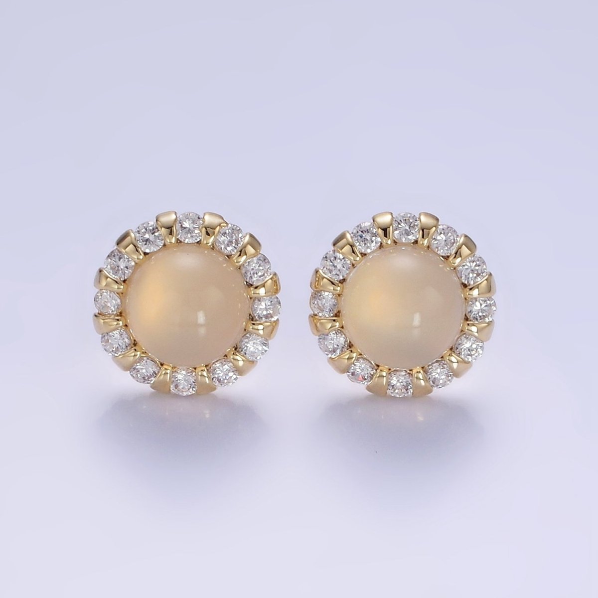 Aventurine, Cats Eye Gemstone CZ Round Stud Earrings in Gold & Silver | V536 - V538 - DLUXCA