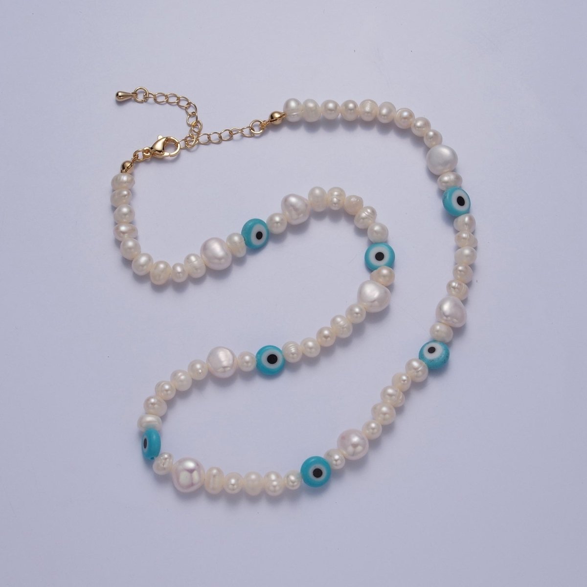 Baby Blue Evil Eye Beaded Choker Necklace for Women Freshwater Pearl Choker Necklace Boho Handmade 18K Gold Filled Y2K Jewelry | WA-1026 Clearance Pricing - DLUXCA